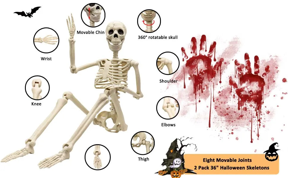 Poseable Skeleton Props, 90cm — 2 Pack