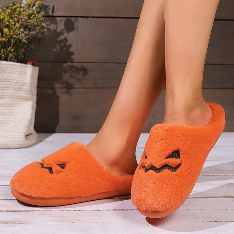 Halloween Pumpkin Slippers – Plush Cozy Indoor Slippers