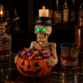 Skeleton Figurine with Pumpkin Candy Bowl & Candle Holder