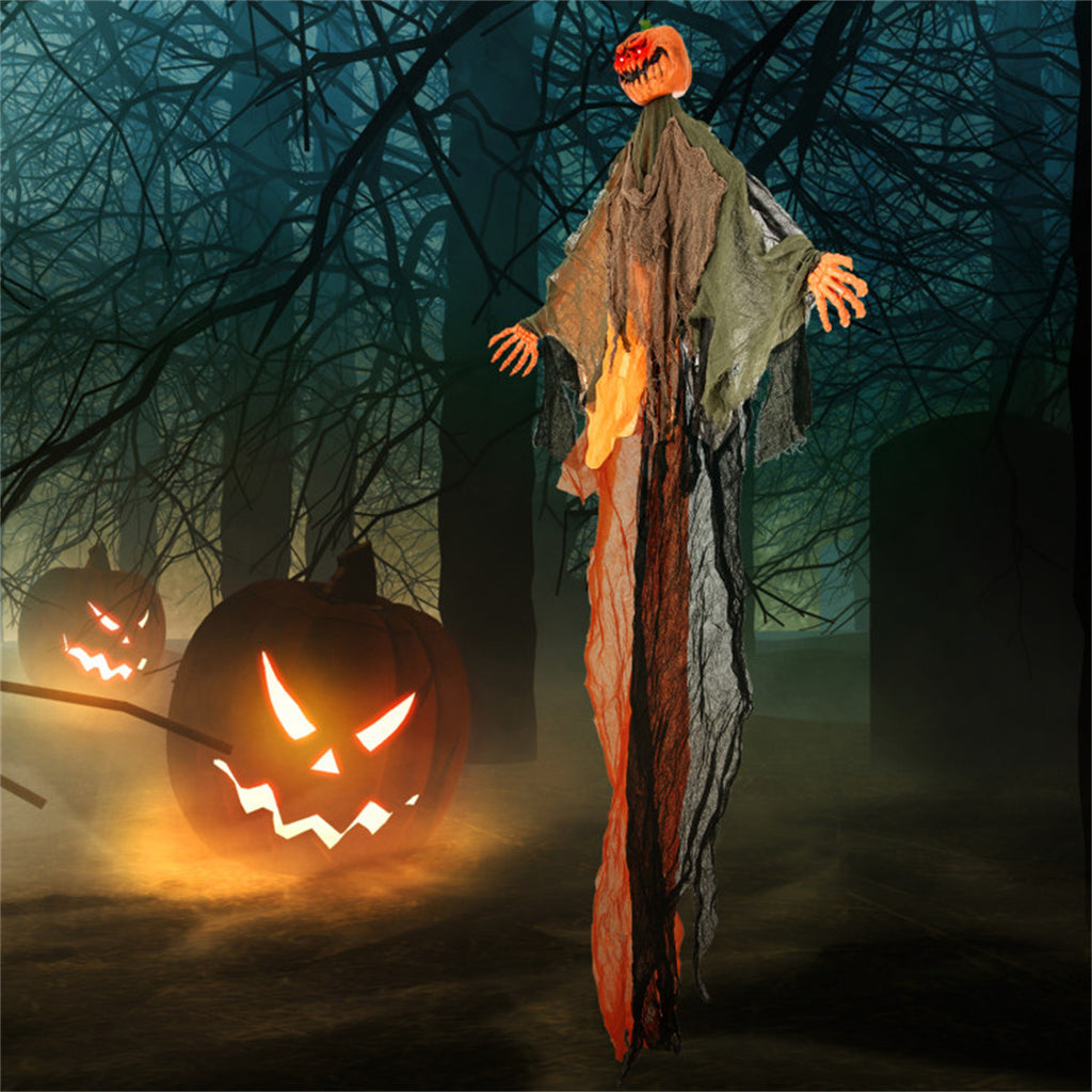 Hanging Pumpkin Ghost – Light-Up Red Eyes & Creepy Howling