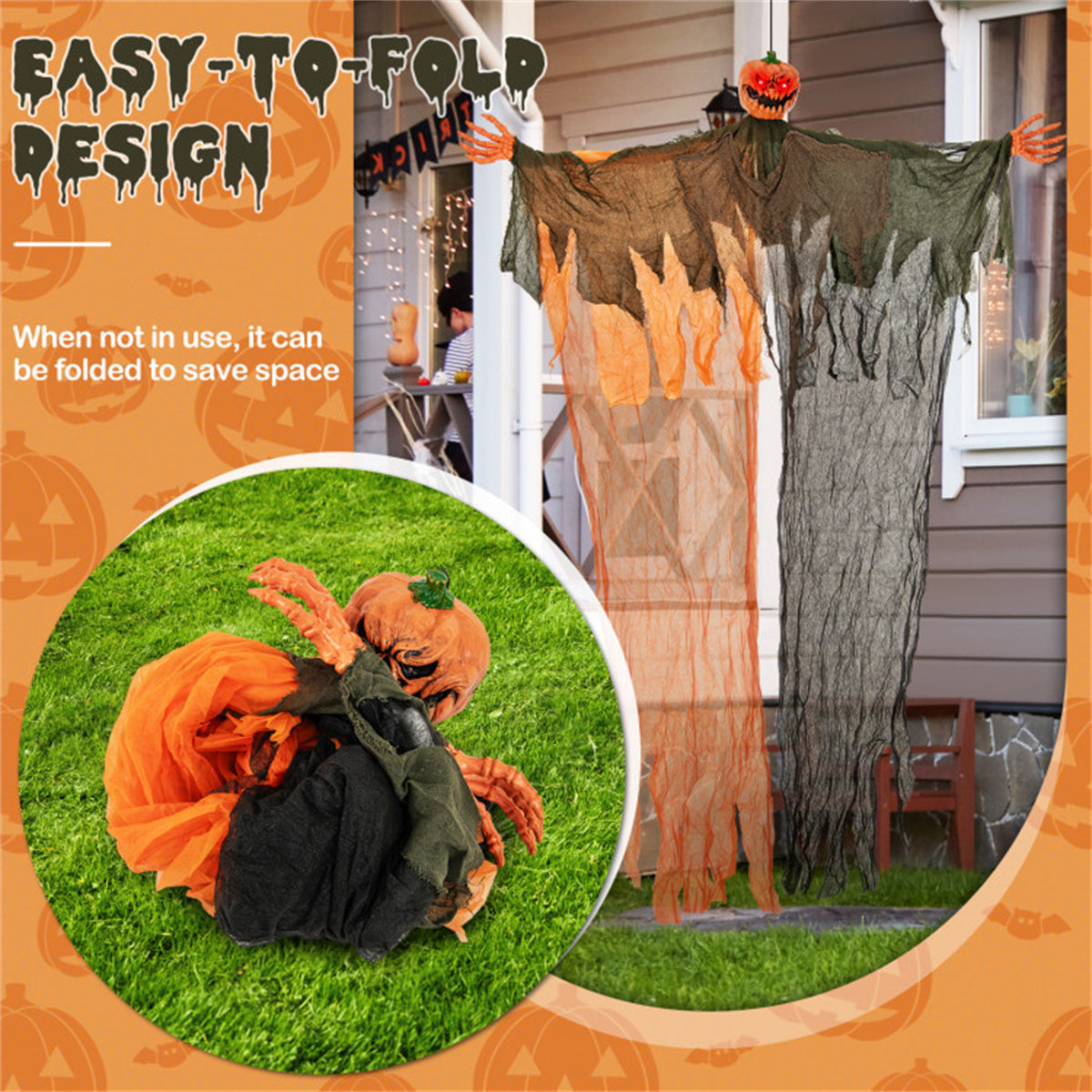 Hanging Pumpkin Ghost – Light-Up Red Eyes & Creepy Howling