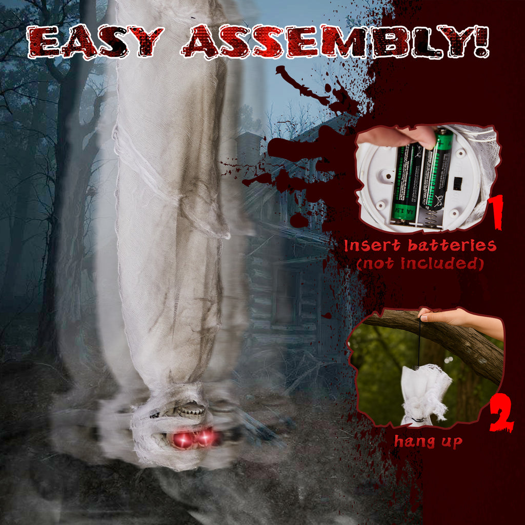 Animated Hanging Cocoon Corpse – Sound-Activated Scream Prop