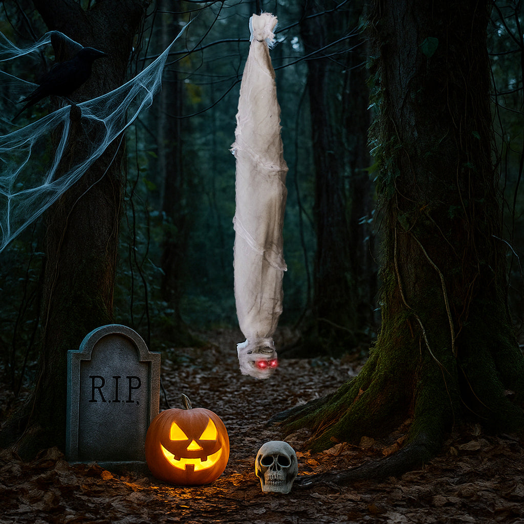 Animated Hanging Cocoon Corpse – Sound-Activated Scream Prop
