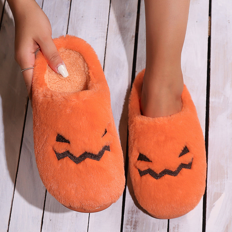 Halloween Pumpkin Slippers – Plush Cozy Indoor Slippers