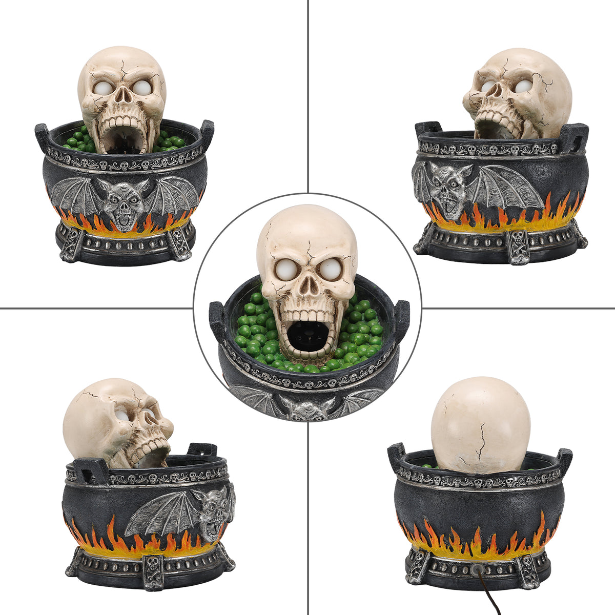Halloween Skull Cauldron Statue with LED Light & Fog Effect