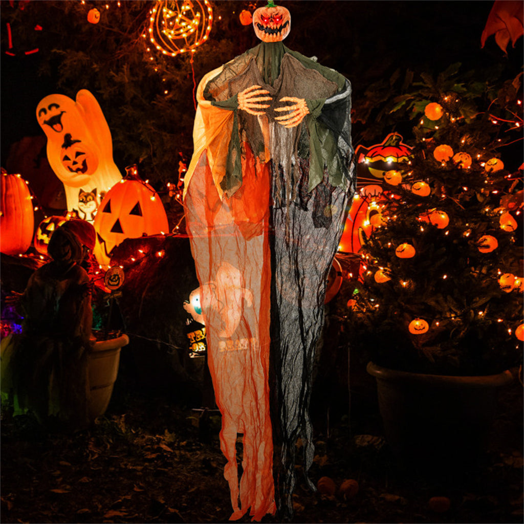 Hanging Pumpkin Ghost – Light-Up Red Eyes & Creepy Howling