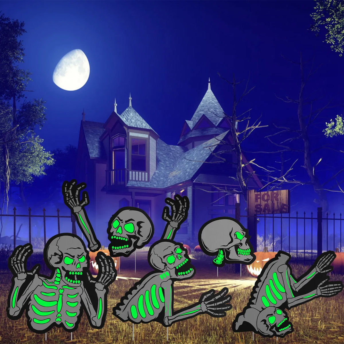 Skeleton Yard Signs – 6-Pack Glow-in-the-Dark