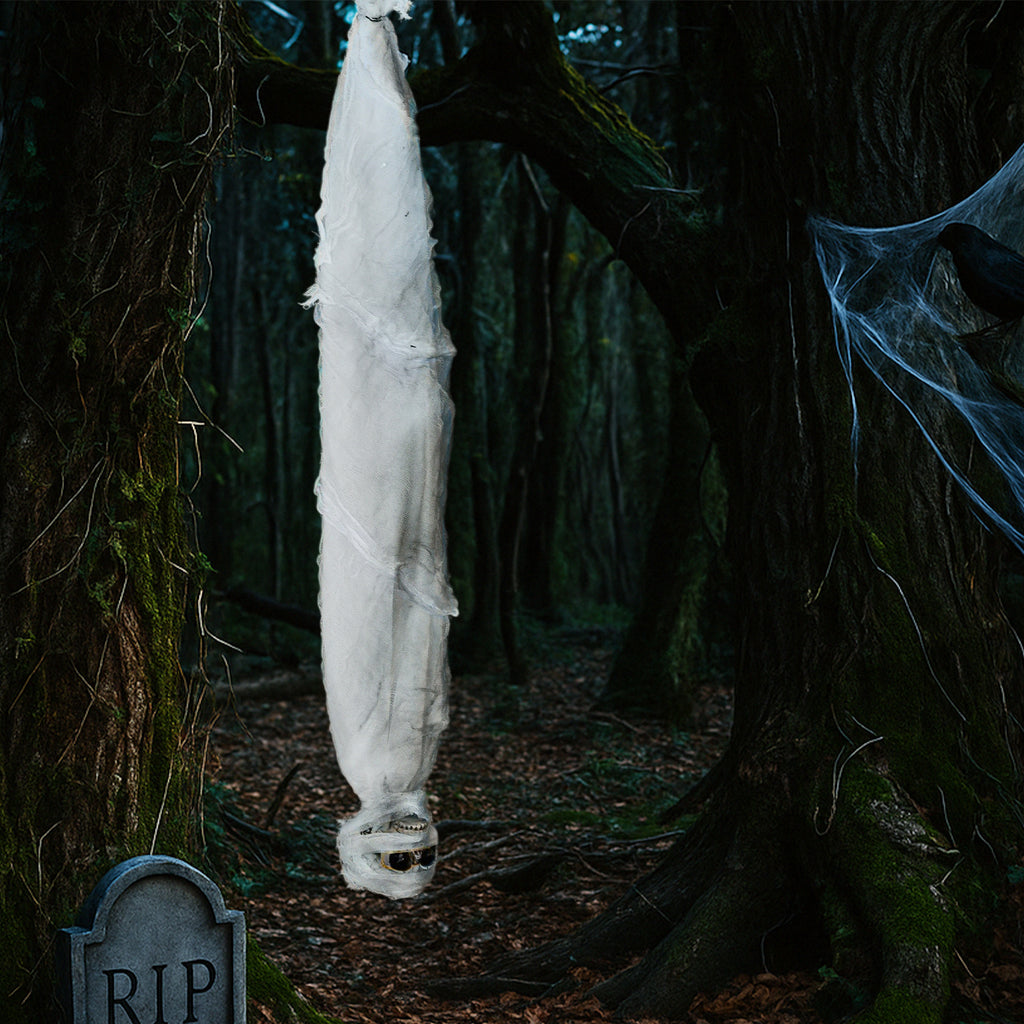 Animated Hanging Cocoon Corpse – Sound-Activated Scream Prop