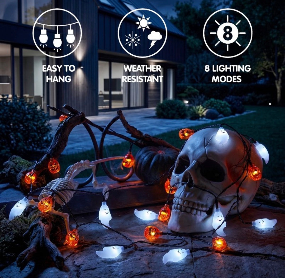 Pumpkin and Ghost String Lights