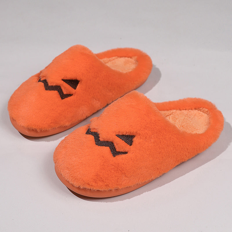 Halloween Pumpkin Slippers – Plush Cozy Indoor Slippers