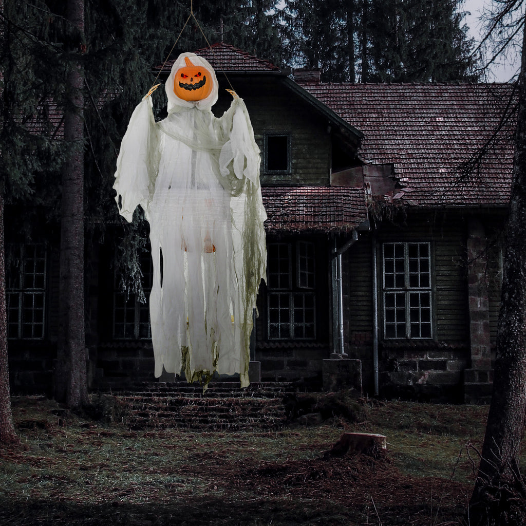 Hanging Pumpkin Ghost – Light-Up Red Eyes & Creepy Howling