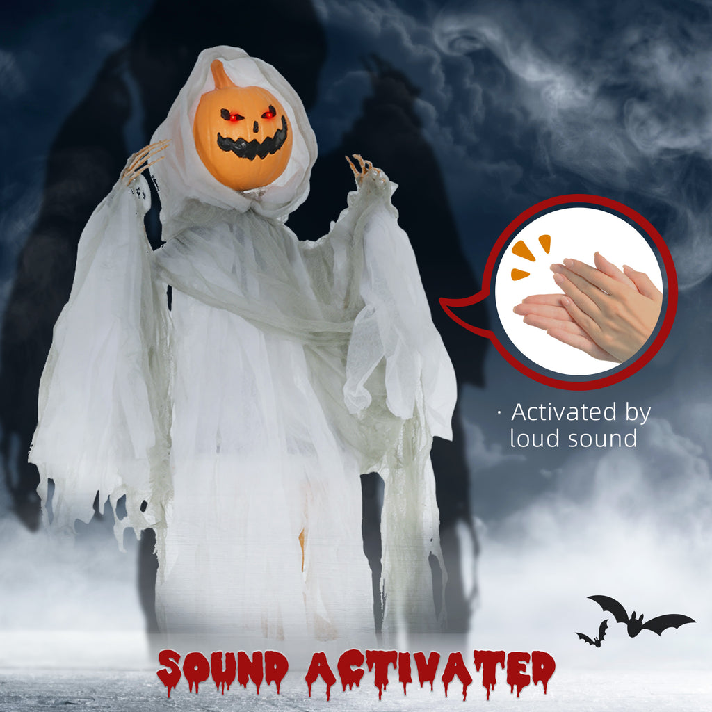 Hanging Pumpkin Ghost – Light-Up Red Eyes & Creepy Howling