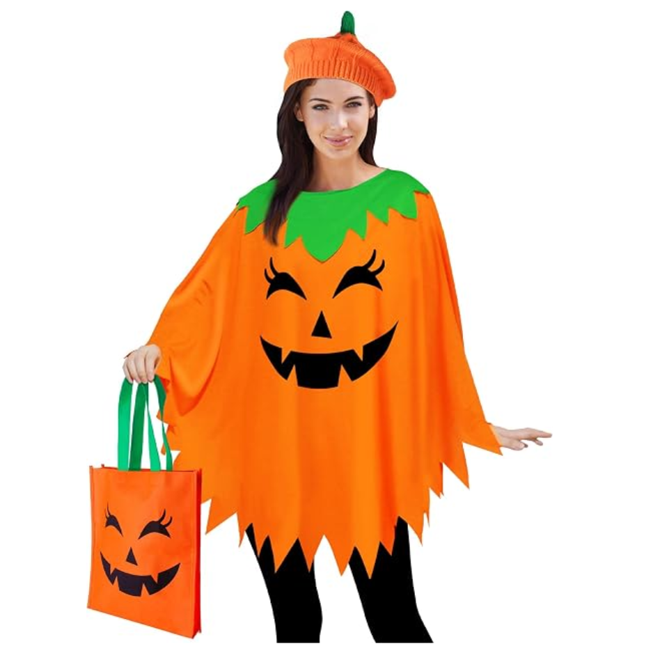 Women's Pumpkin Poncho Costume Set